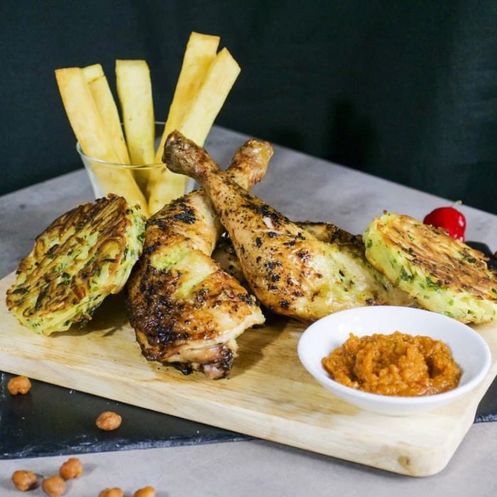 Portion igname frites + aloco + poulet